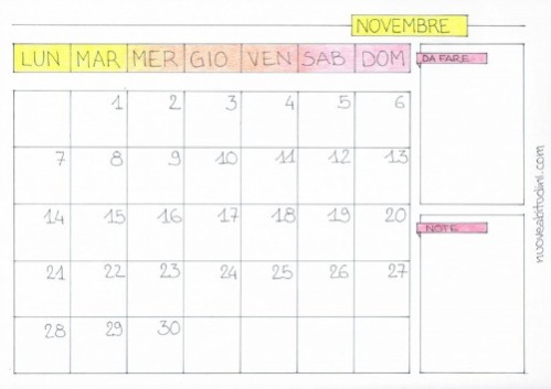 calendario novembre stampabile