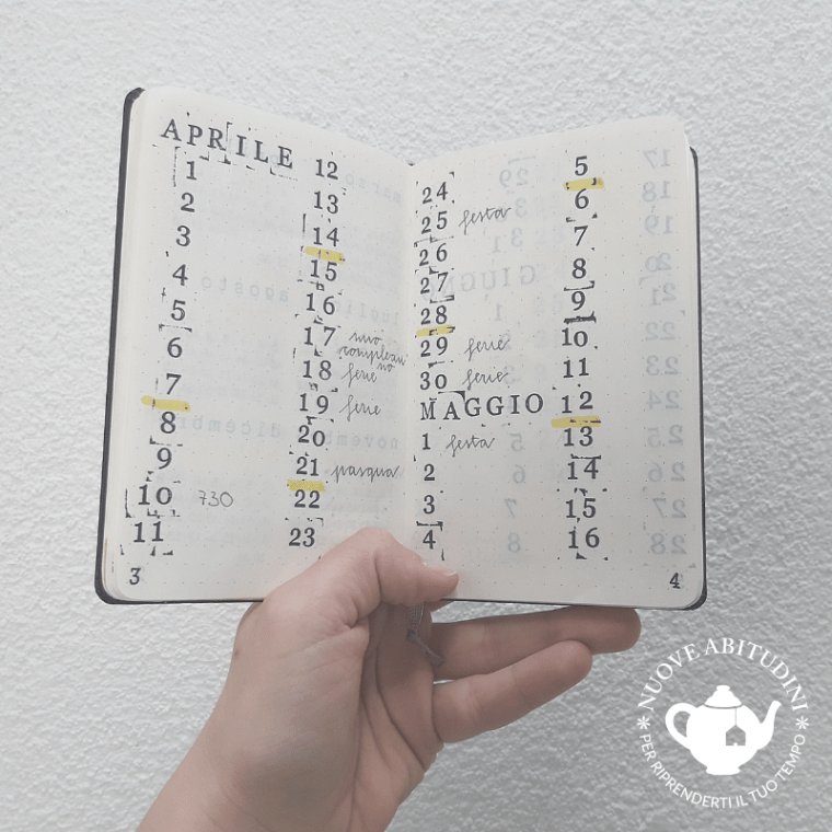 calendario mensile bullet journal